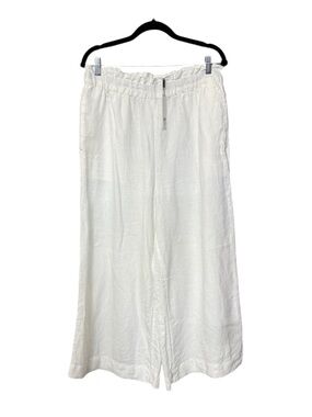 Chico's Flowy White Wide-Leg Linen Culotte Beach Pants